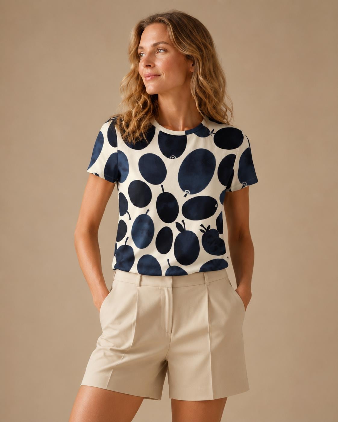 Abstract Navy Fruit Cotton T-Shirt | Mediterranean Market Tee