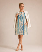 Mediterranean Tile A-Line Dress | Blue White Amalfi Pocket Dress