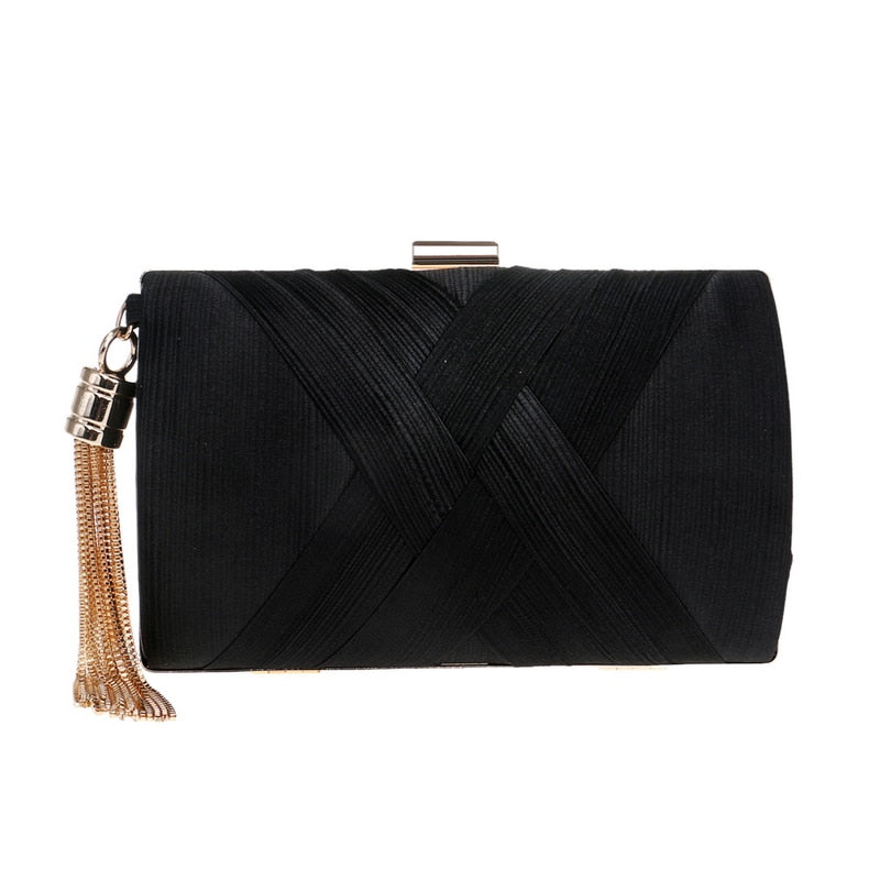 Women's mini tassel chain evening clutch in green, gold, black or silver