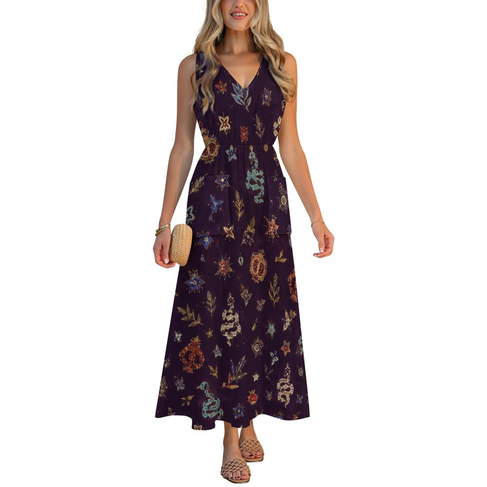 Midnight Floral Maxi Dress with Pockets | V-Neck Resort Dress