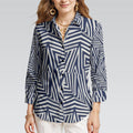 Navy Geometric Button-Down Shirt | Quiet Luxury Artwear Blouse