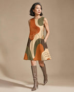 Earthy Abstract A-Line Mini Dress | Retro Coastal Pocket Dress
