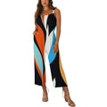 Retro Geometric Wide-Leg Jumpsuit with Pockets | Teal Terracotta