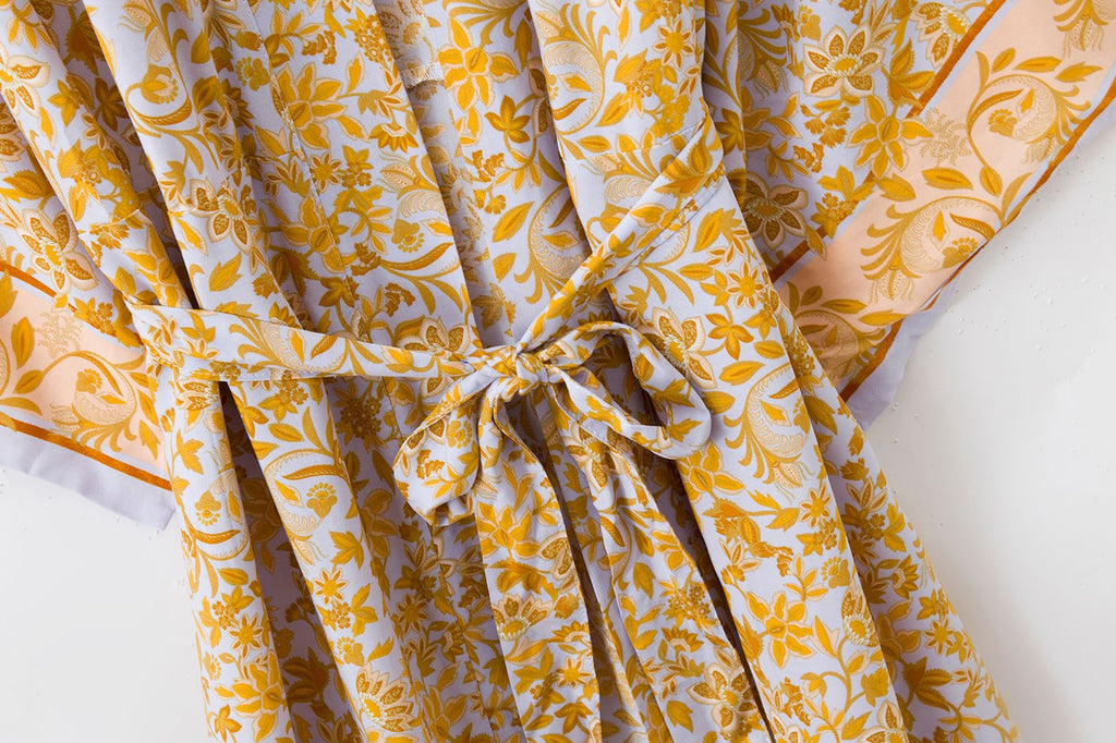 Long printed cotton kimono cardigan in sizes M to XL