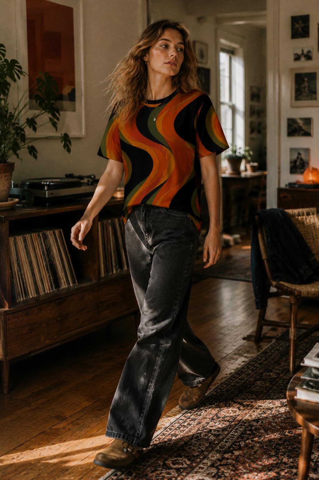 Retro Wave Oversized T-Shirt | 70s Abstract Cotton Tee