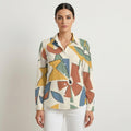 Abstract Geometric Button-Down Blouse | Modern Office Casual Top