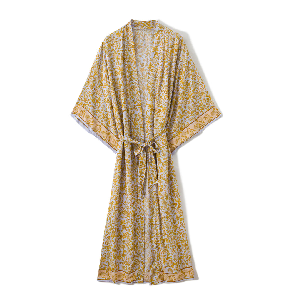 Women's 100% cotton printed long kimono