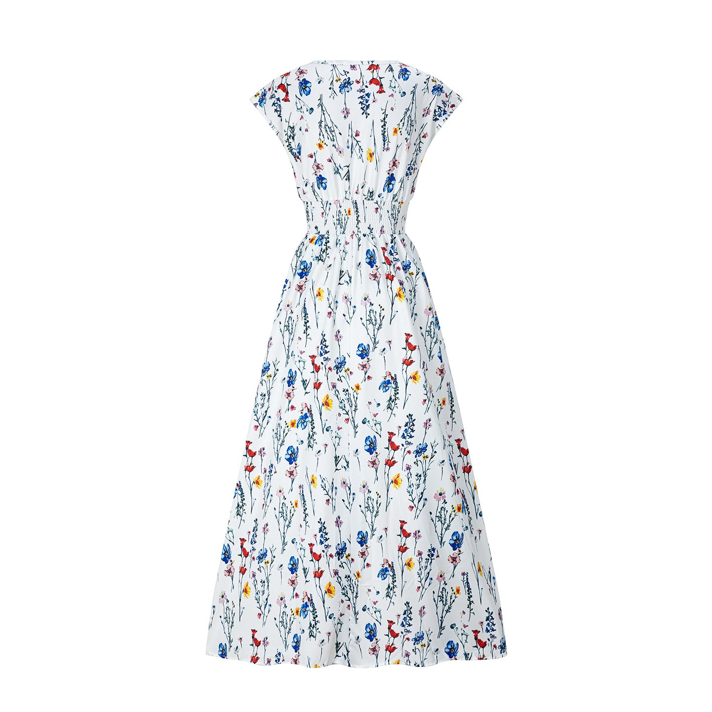 White Floral V-Neck Lace-Up Maxi Dress
