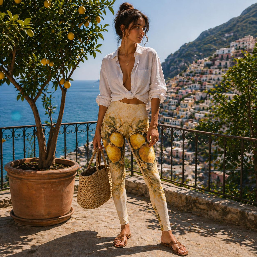 Amalfi Lemon Yoga Leggings | Mediterranean Coastal Activewear