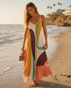 Retro Abstract Maxi Dress | 70s Geometric Resort Vacation Dress