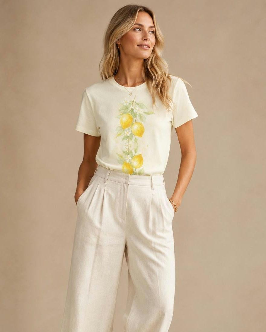 Watercolor Lemon Cotton T-Shirt | Amalfi Mediterranean Summer Tee
