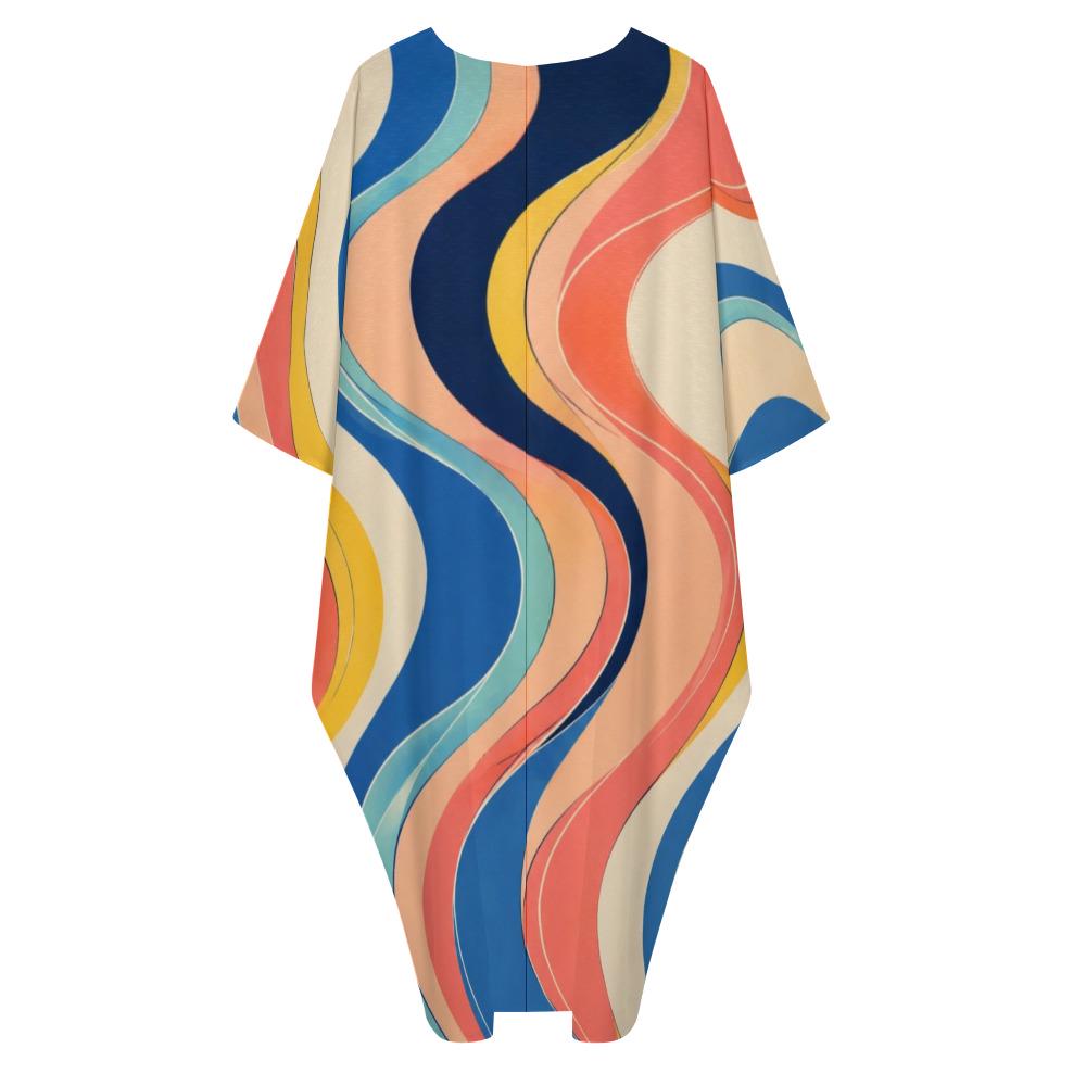 Retro Wave Kaftan Dress | Colorful 70s Resort Maxi Dress