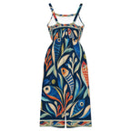 Celestial Mosaic Wide-Leg Jumpsuit with Pockets | Blue Teal