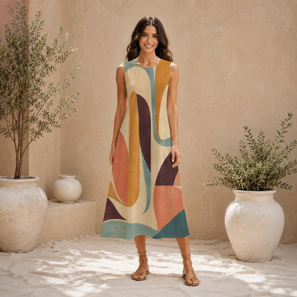 60s Color Block Cotton Midi Dress | Mod A-Line Pocket Dress