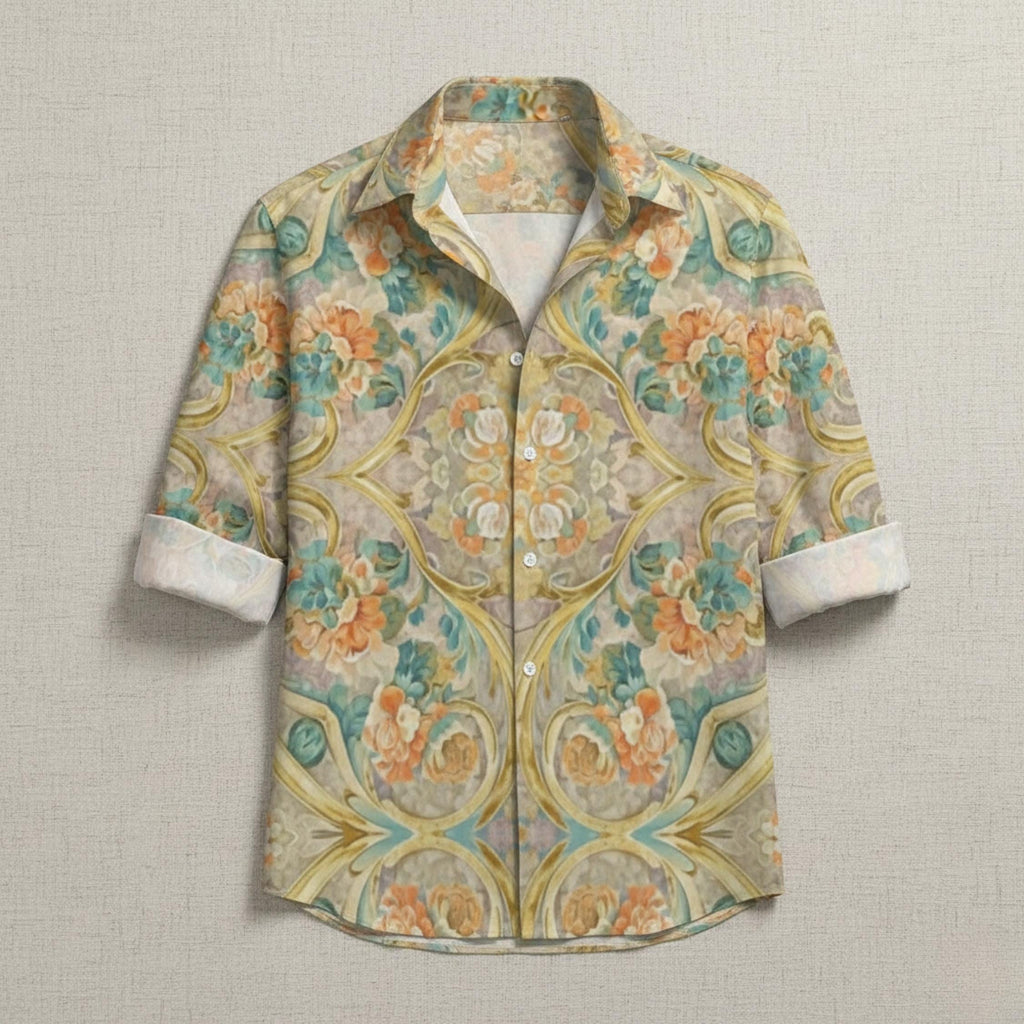 Baroque Print Button-Down Shirt | Unisex Vintage Statement Top