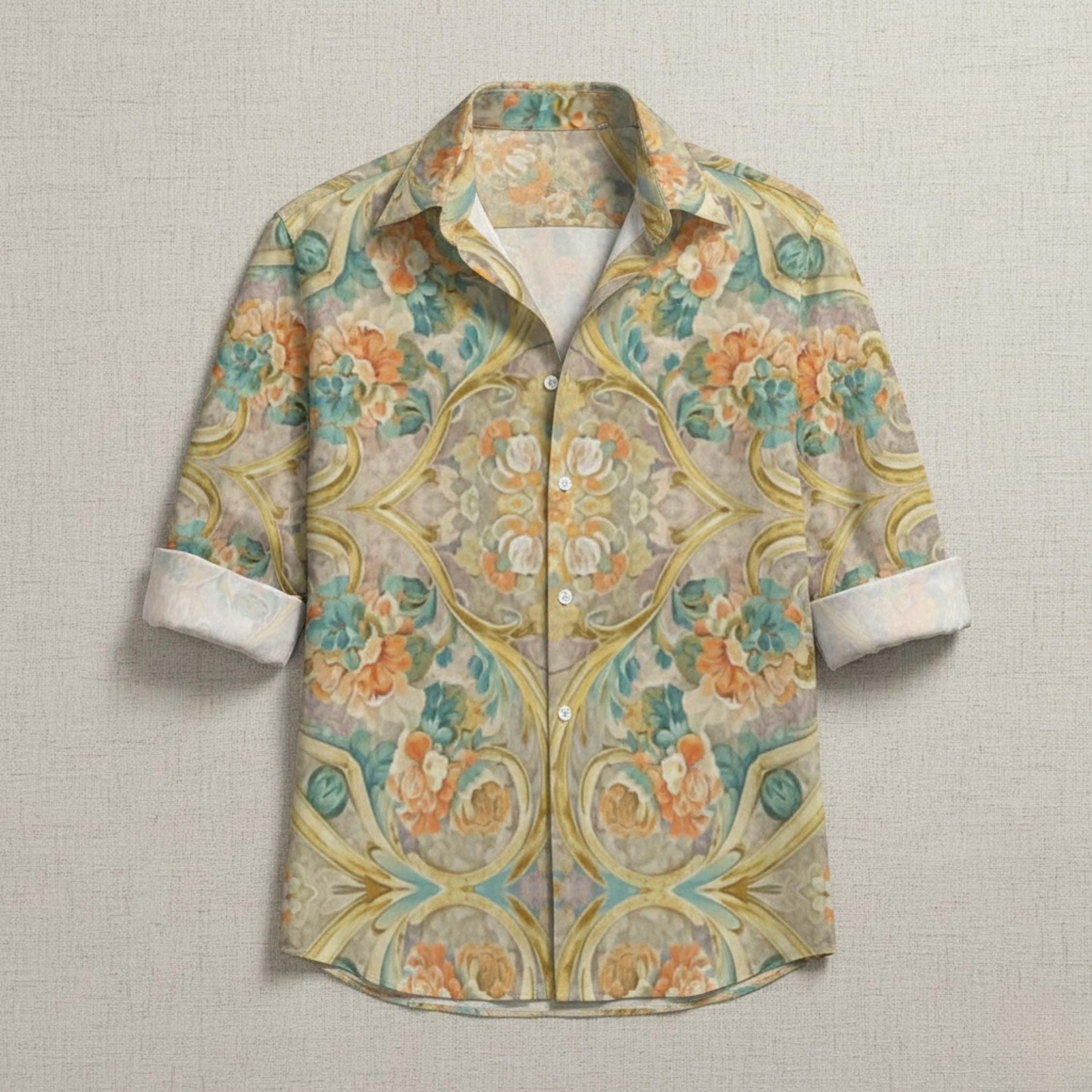 Baroque Print Button-Down Shirt | Unisex Vintage Statement Top