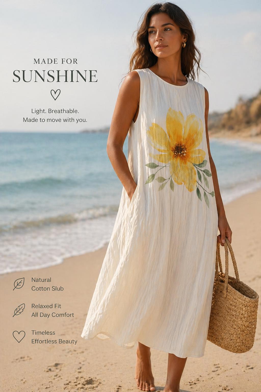 Floral Cotton Slub Midi Dress | Garden Party & Summer Wedding Dress