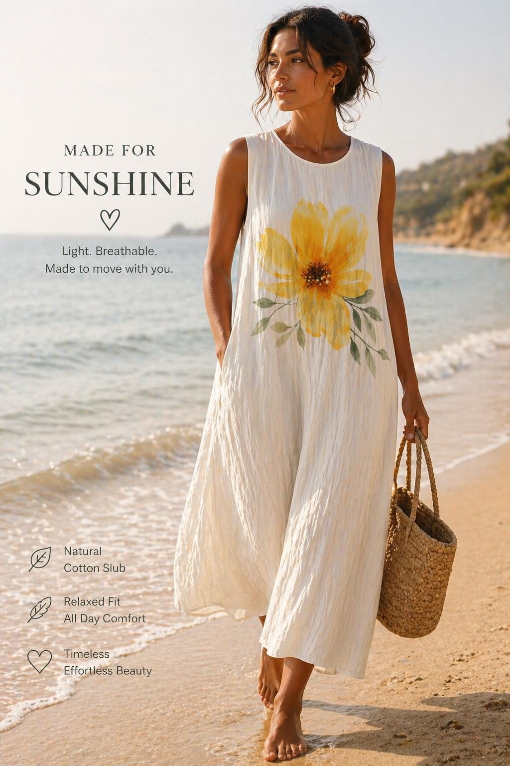Floral Cotton Slub Midi Dress | Garden Party & Summer Wedding Dress