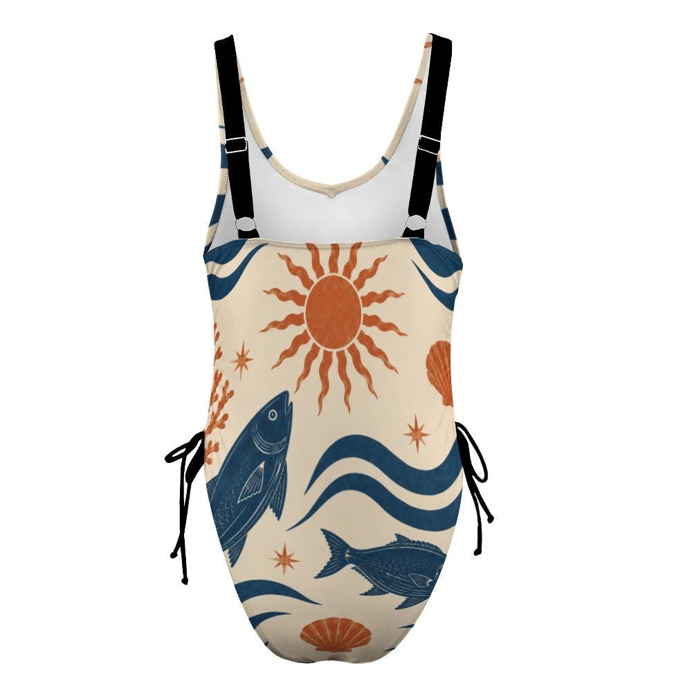 Nautical Fish One-Piece Swimsuit | Mediterranean Coastal Swimwear