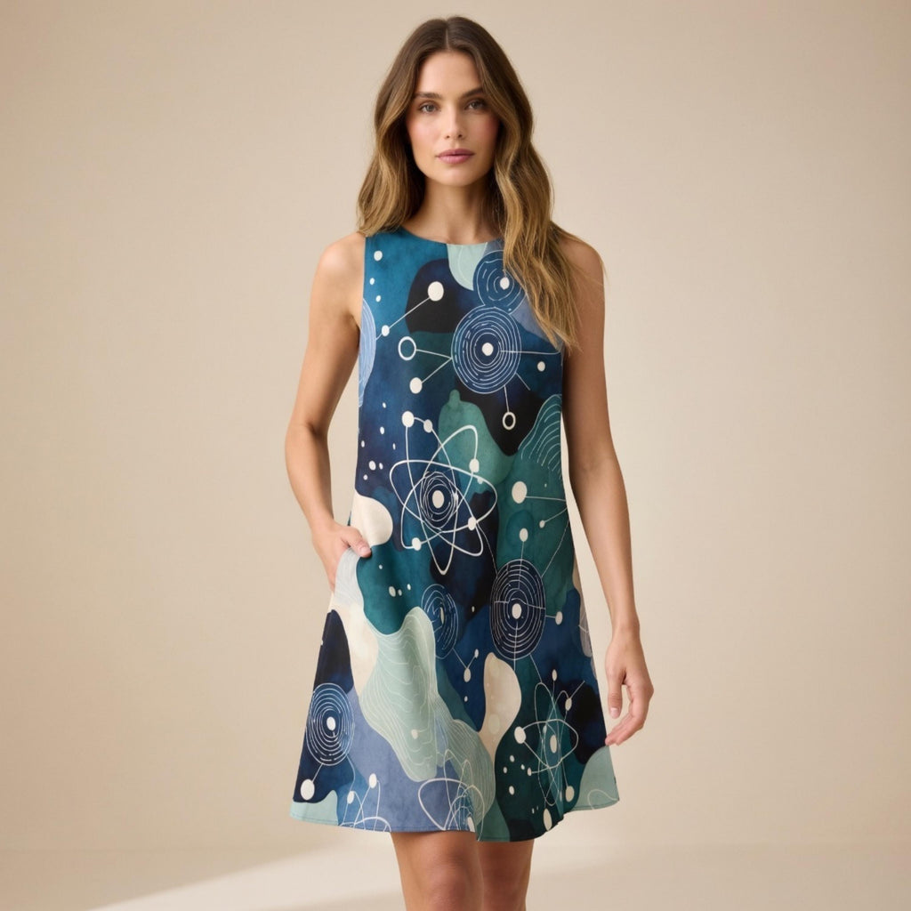 Atomic Print A-Line Dress | Science Teacher Pocket Dress