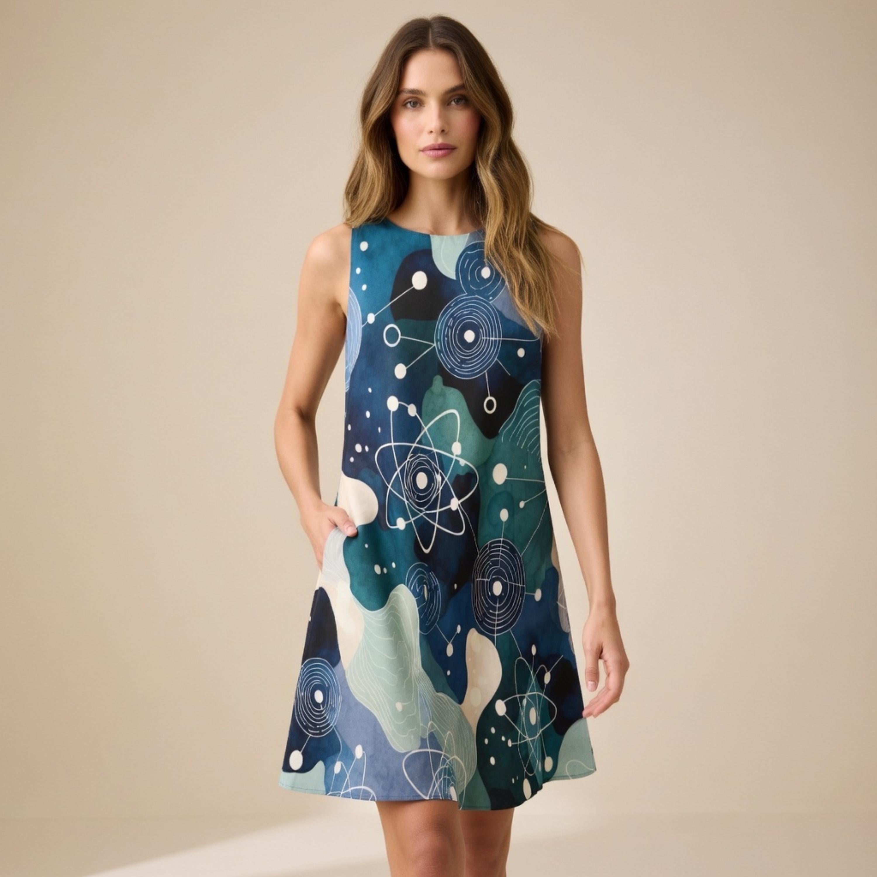 Atomic Print A-Line Dress | Science Teacher Pocket Dress