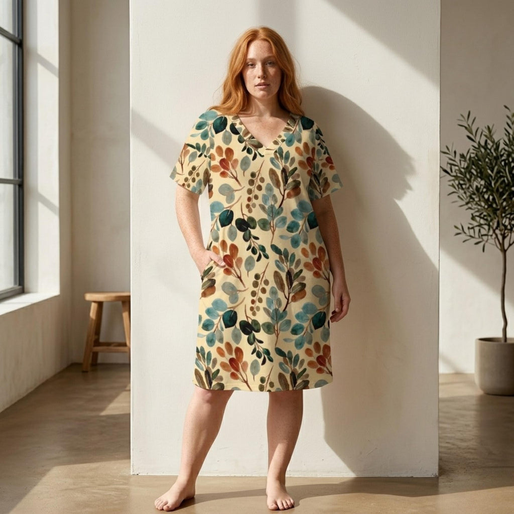 Botanical V-Neck Pocket Midi Dress | Relaxed Summer Dress