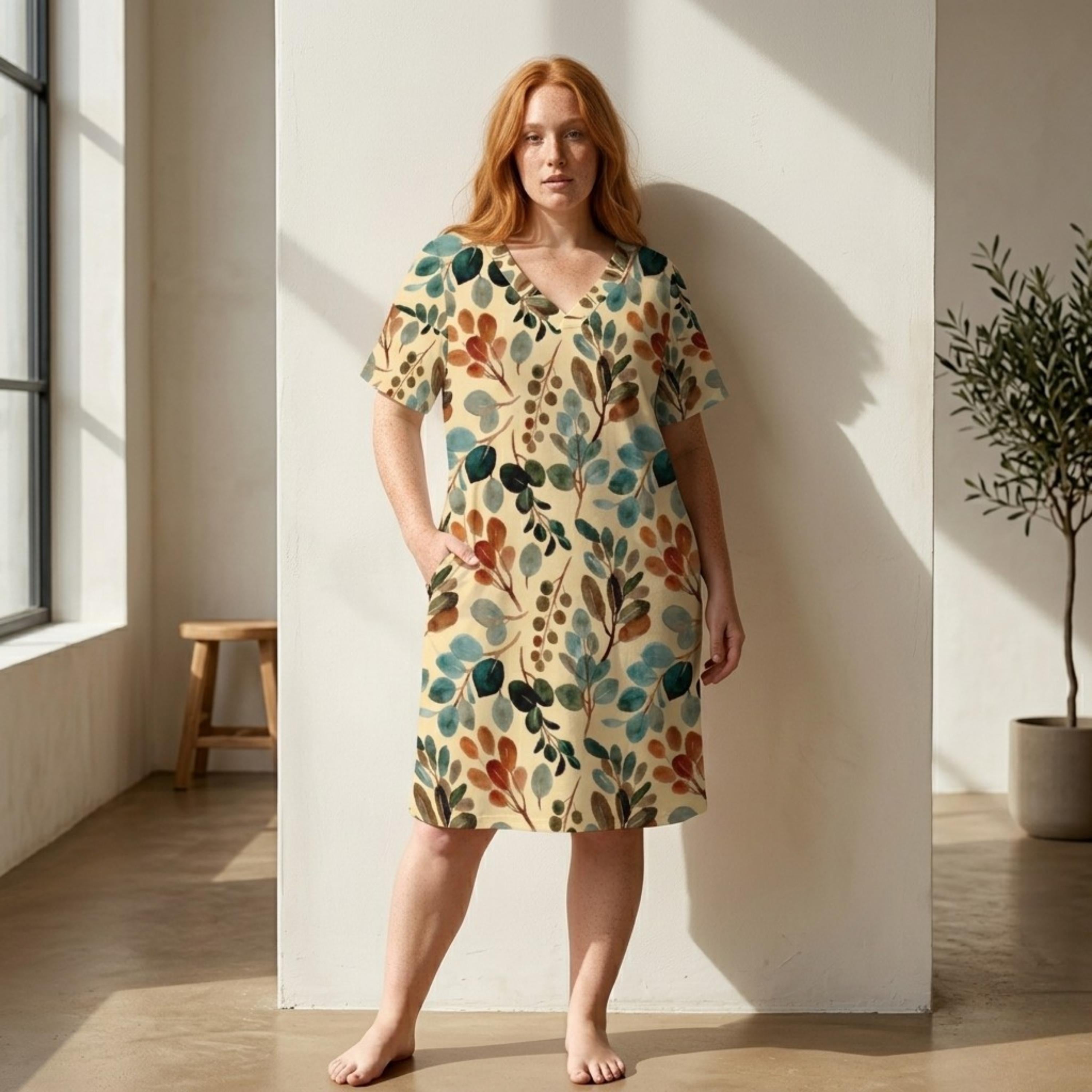 Botanical V-Neck Pocket Midi Dress | Relaxed Summer Dress