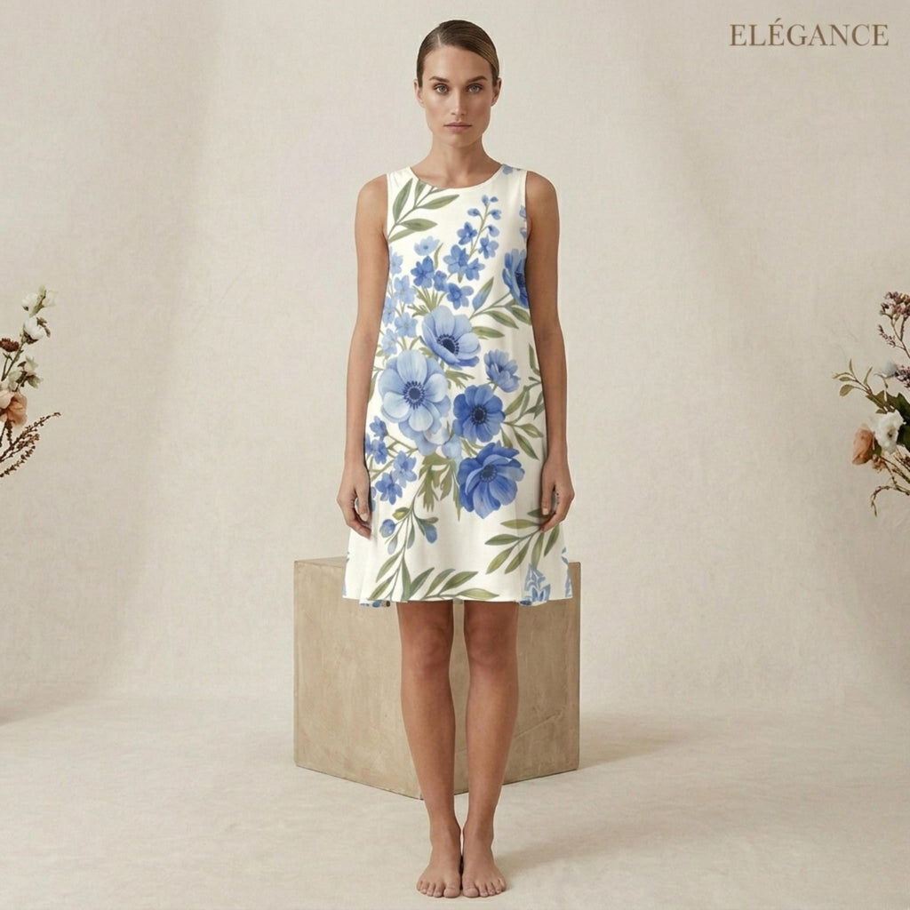 Blue Floral A-Line Dress | Mediterranean Pocket Sundress