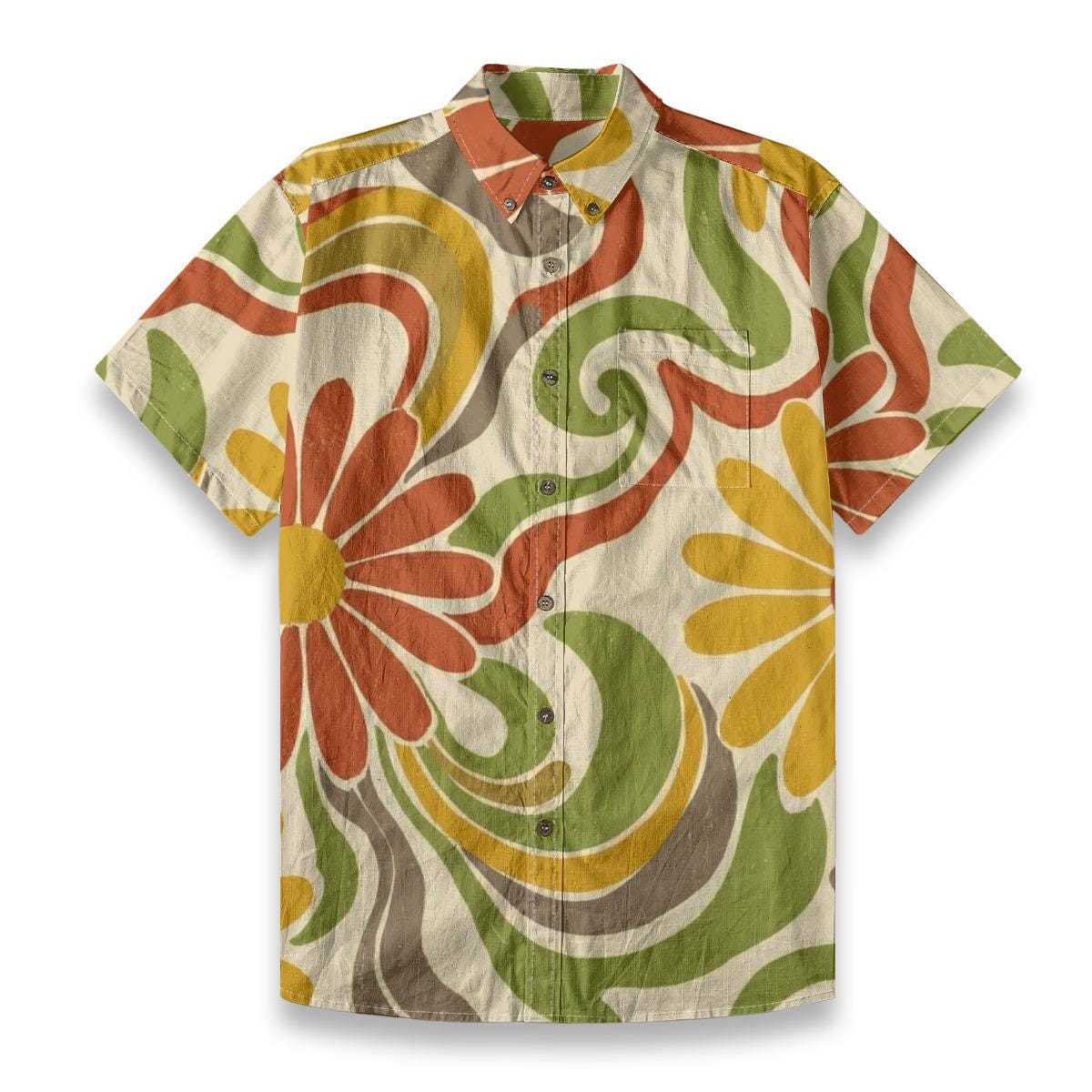 Men’s Cotton Resort Shirt | Retro Floral Mediterranean Button-Up