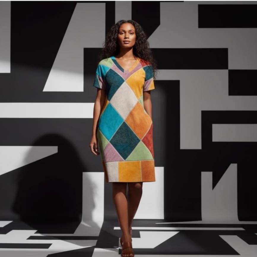 Colorful Geometric A-Line Dress | Boho Patchwork Vacation Dress