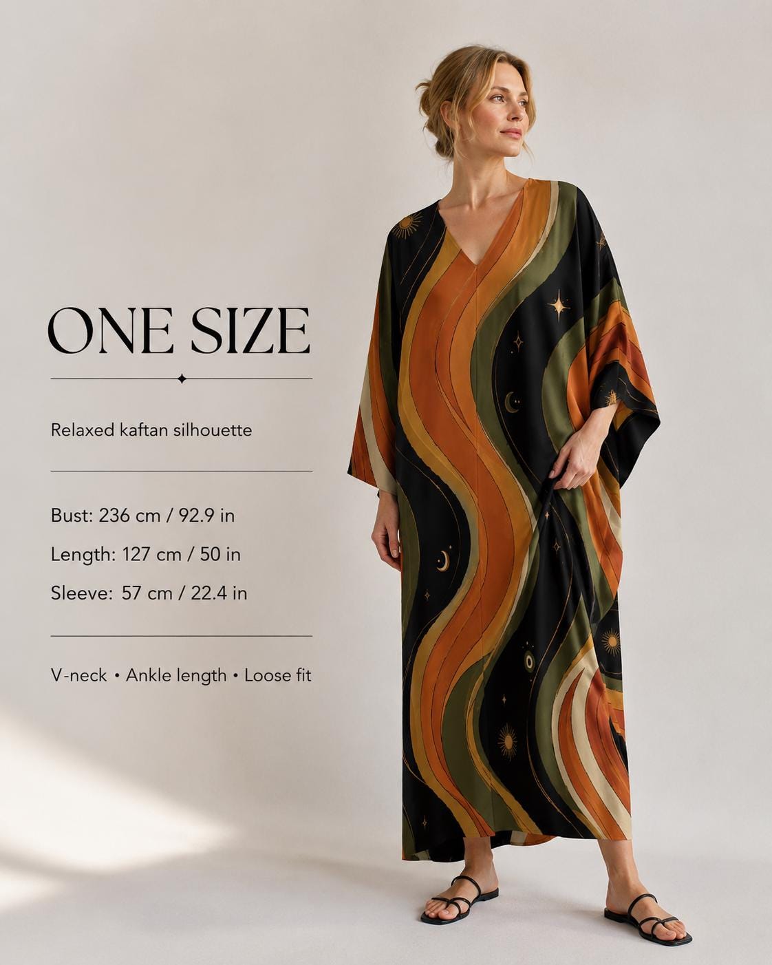 Retro Cosmic Kaftan Dress | Celestial Sun Moon Resort Wear