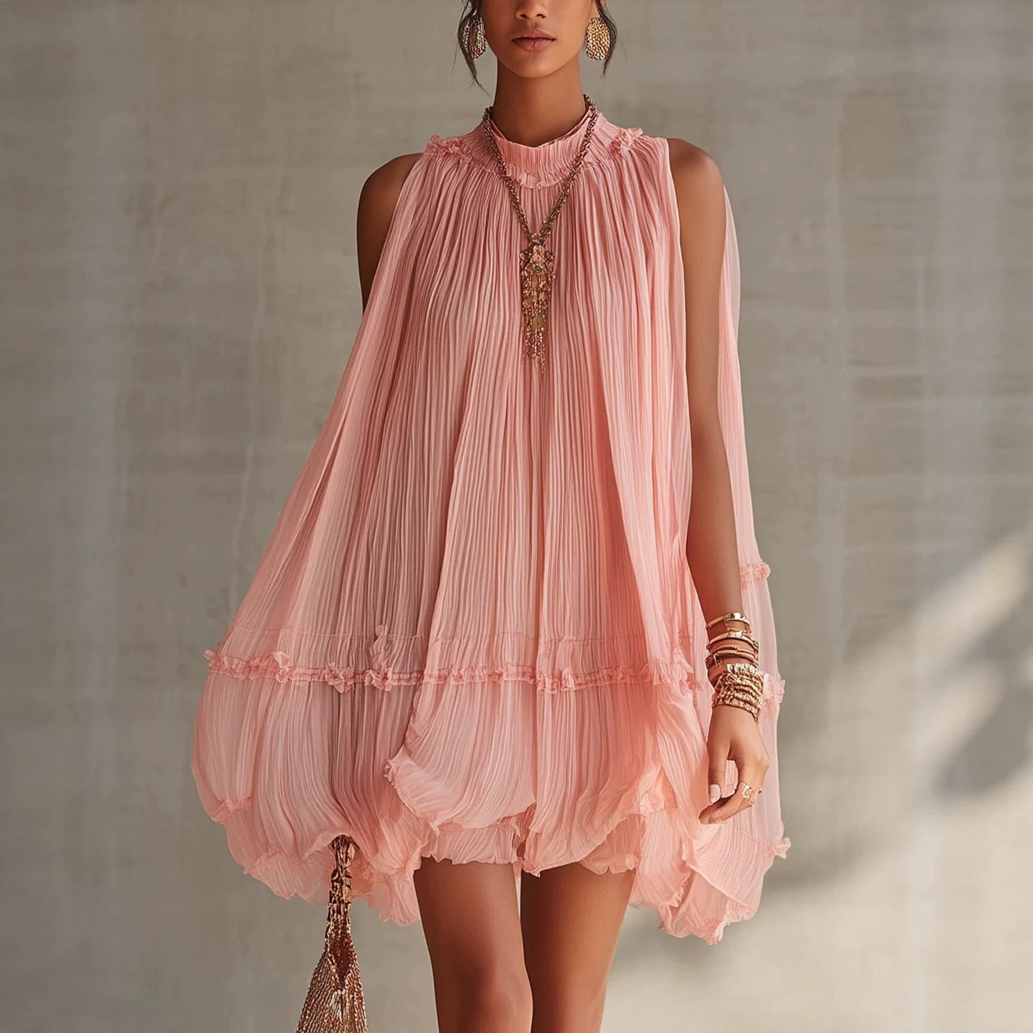 Sleeveless Pleated A-Line Mini Dress