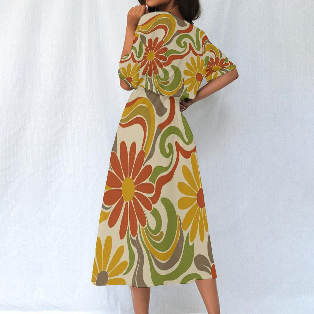 70s Floral Midi Dress | Retro Boho Summer Dress