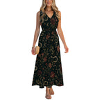 Forest Botanical Maxi Dress with Pockets | V-Neck Resort Dress