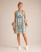 Mediterranean Tile A-Line Dress | Blue White Amalfi Pocket Dress