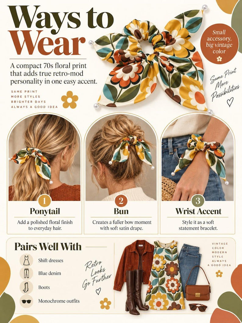 70s Floral Bow Scrunchie - detail view