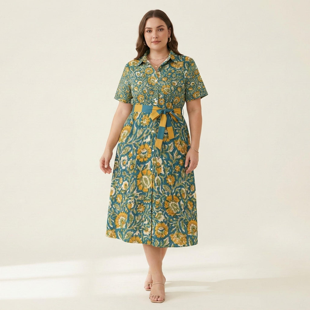 Boho Floral Midi Dress | Vintage Button-Down Summer Dress