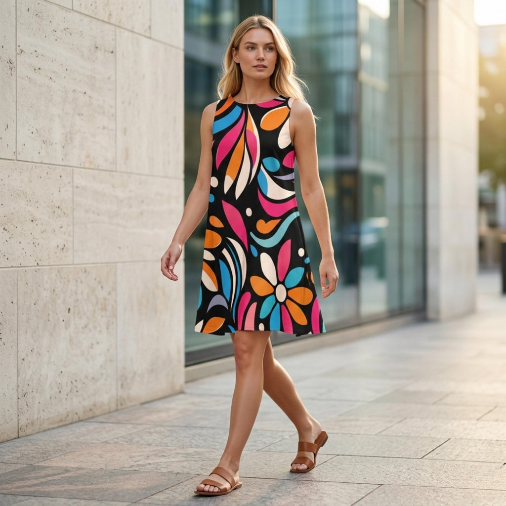 Retro Floral Pocket Mini Dress | Loose A-Line Summer Dress