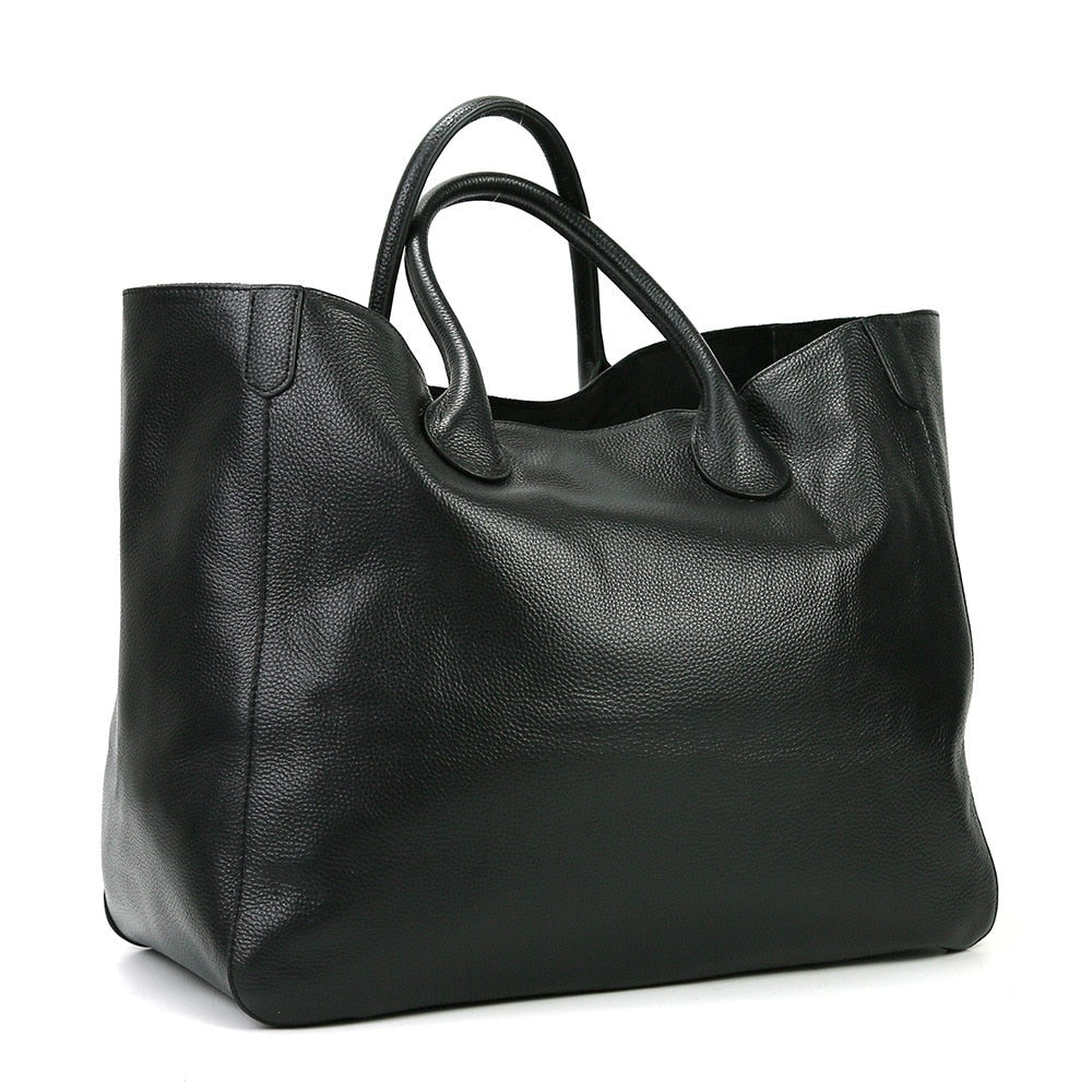 Women's top-layer cowhide oversized tote bag in yellow, black or pink