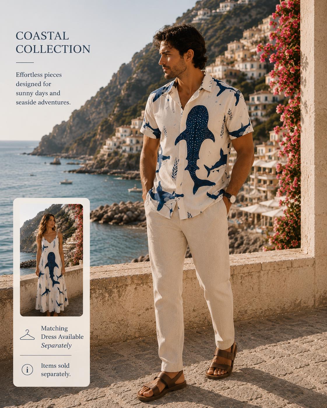 Men’s Whale Shark Cotton Resort Shirt | Coastal Ocean Button-Up