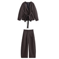 Women's kimono jacket and pants set available in brown and blue