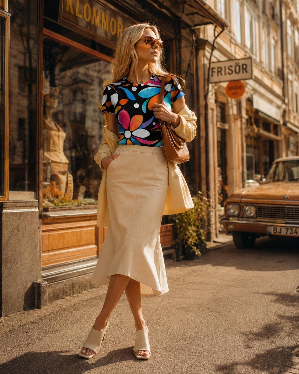 Retro Floral Cotton T-Shirt | Colorful Mod Flower Graphic Tee