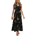 Midnight Botanical Maxi Dress with Pockets | V-Neck Resort Dress