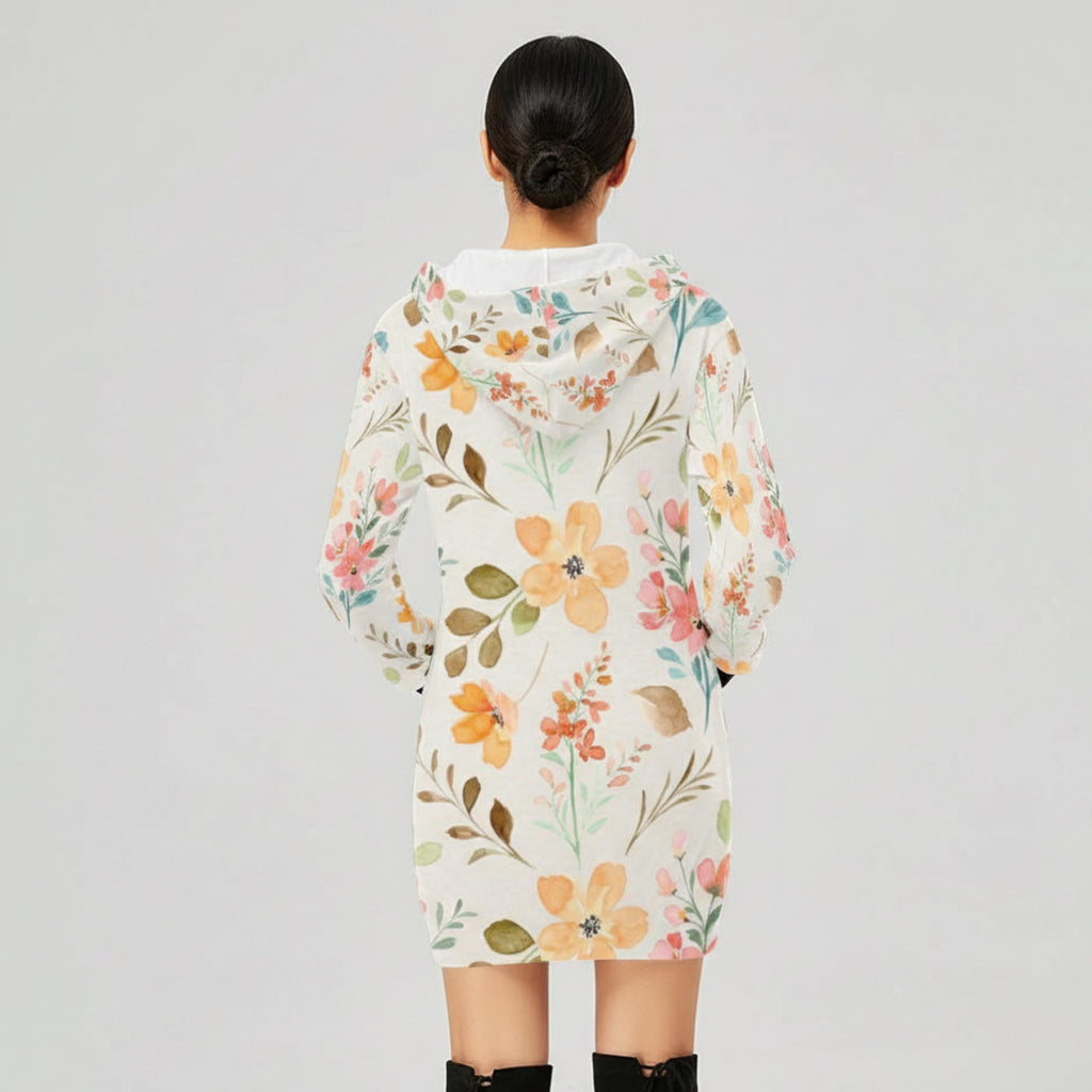 Watercolor Floral Hoodie Dress | Long Sleeve Casual Sweatshirt Dress