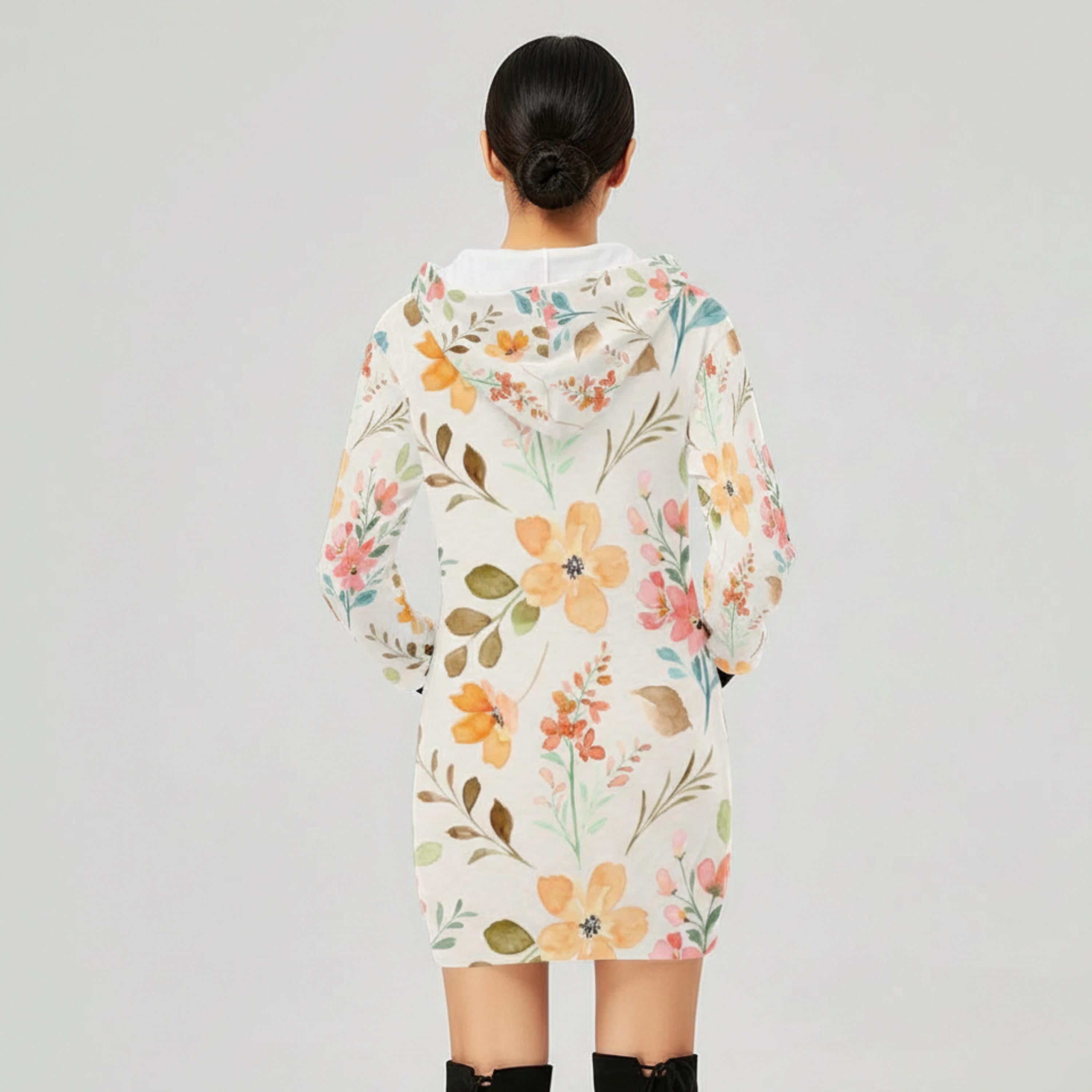Watercolor Floral Hoodie Dress | Long Sleeve Casual Sweatshirt Dress