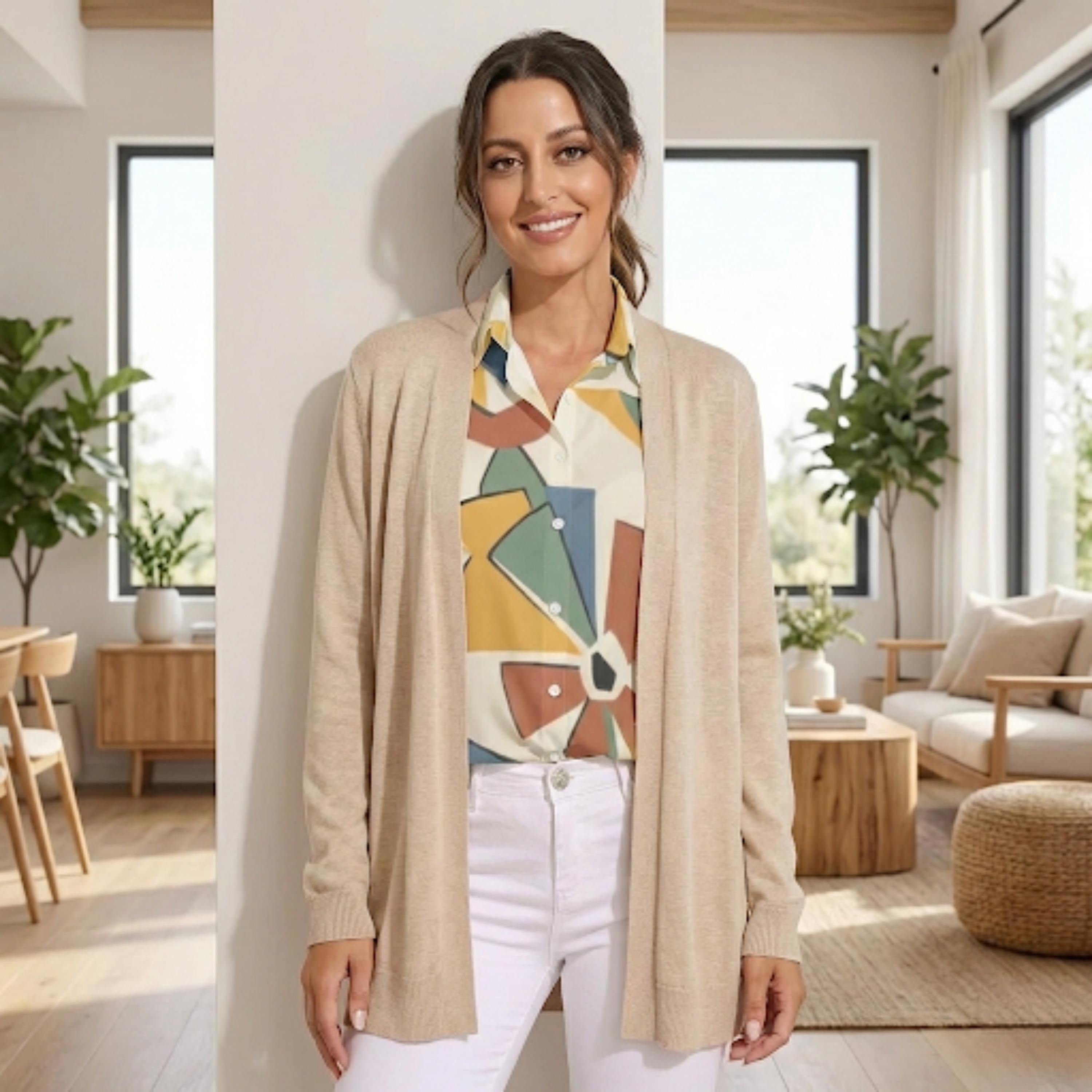 Abstract Geometric Button-Down Blouse | Modern Office Casual Top