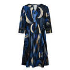 Celestial Moon 3/4 Sleeve Midi Dress | Blue Mystical Print