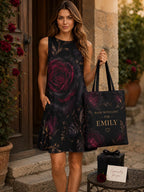 Gothic Rose Mini Dress | Dark Floral A-Line Pocket Dress