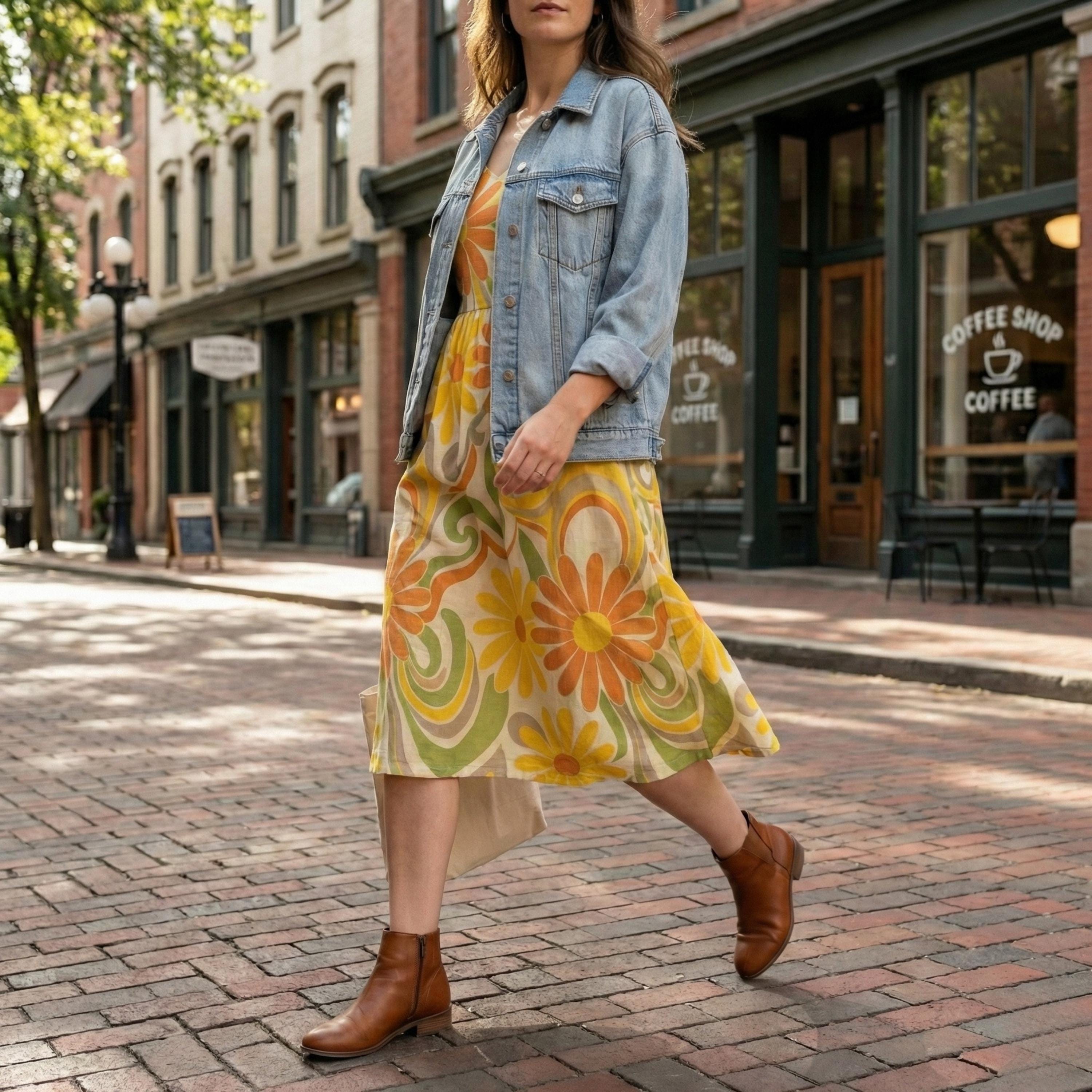 70s Floral Midi Dress | Retro Boho Summer Dress