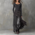 Black Long-Sleeve Full-Skirt Maxi Dress